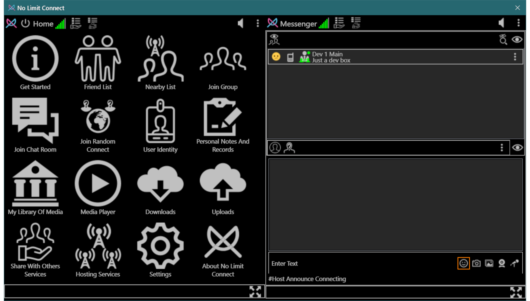 Main window showing applet icons and Messenger
